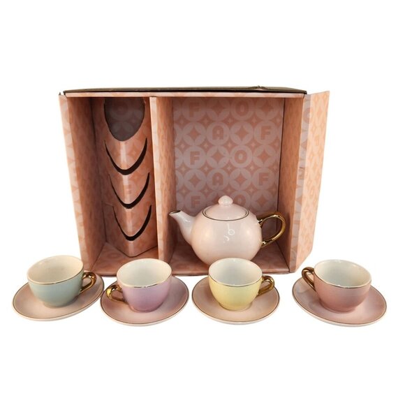 FAO Schwarz Hand-Glazed Ceramic Childs Tea Party Set - 10pc Pastel colors. - Picture 1 of 14